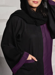 Hijab Ul Hareem Nida Front Open Abaya Black and Dark Purple 0118-R-A701
