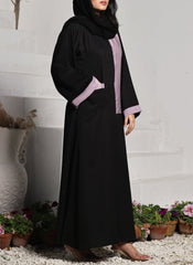Hijab Ul Hareem Nida Front Open Abaya Black and Light Grape 0118-R-A701