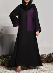 Hijab Ul Hareem Nida Front Open Abaya Black and Dark Purple 0118-R-A701