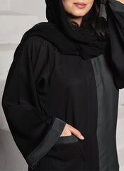Hijab Ul Hareem Nida Front Open Abaya Black and Grey 0118-R-A701