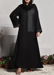 Hijab Ul Hareem Nida Front Open Abaya Black and Grey 0118-R-A701