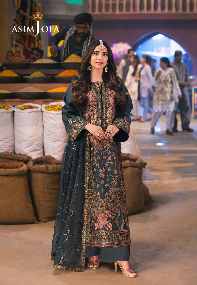 Asim Jofa Chamkeeli Pret Ajkkb-09 Embroidered Twisted Silk Stitched 3 Pcs