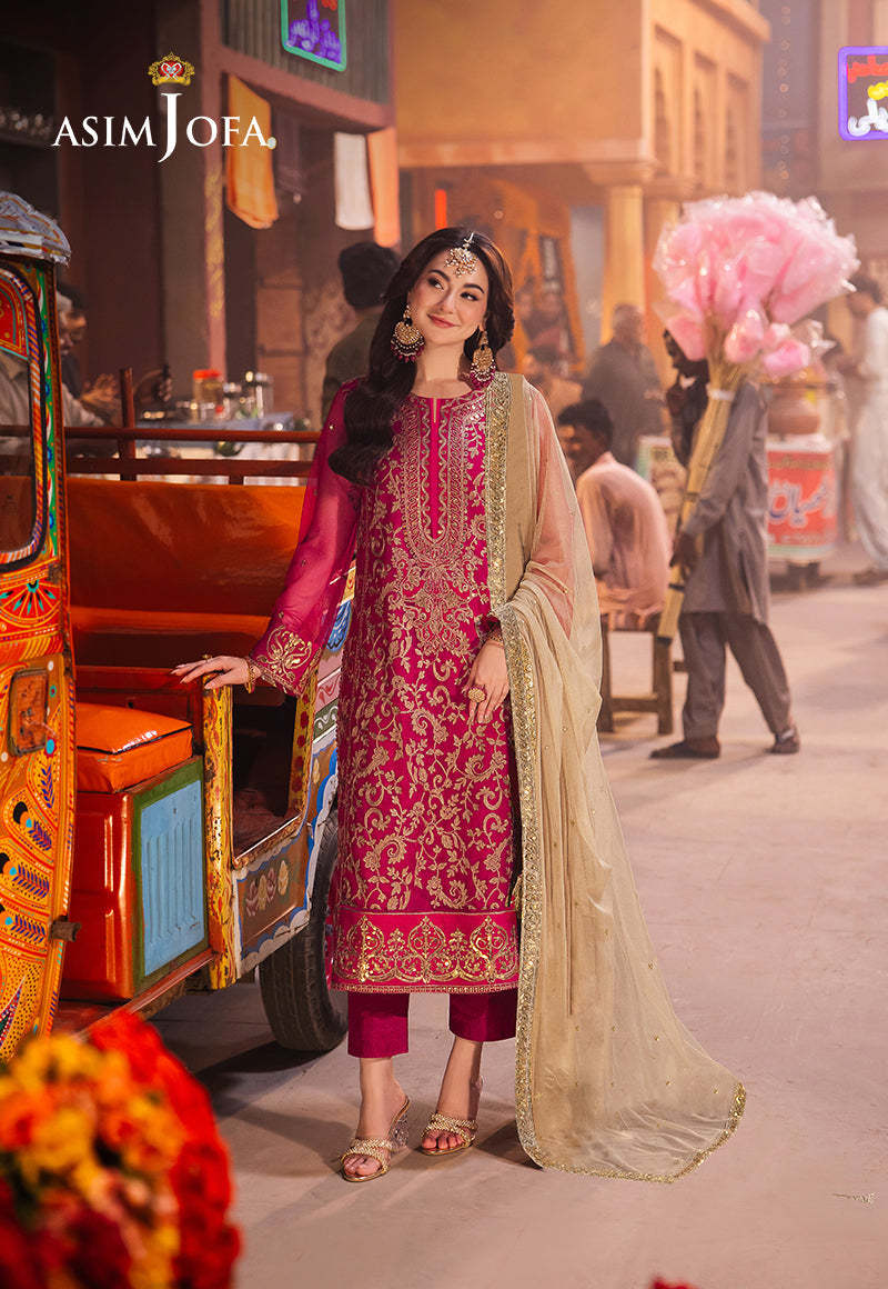 Asim Jofa Chamkeeli Pret Ajkkb-14 Embroidered Net Stitched 3 Pcs