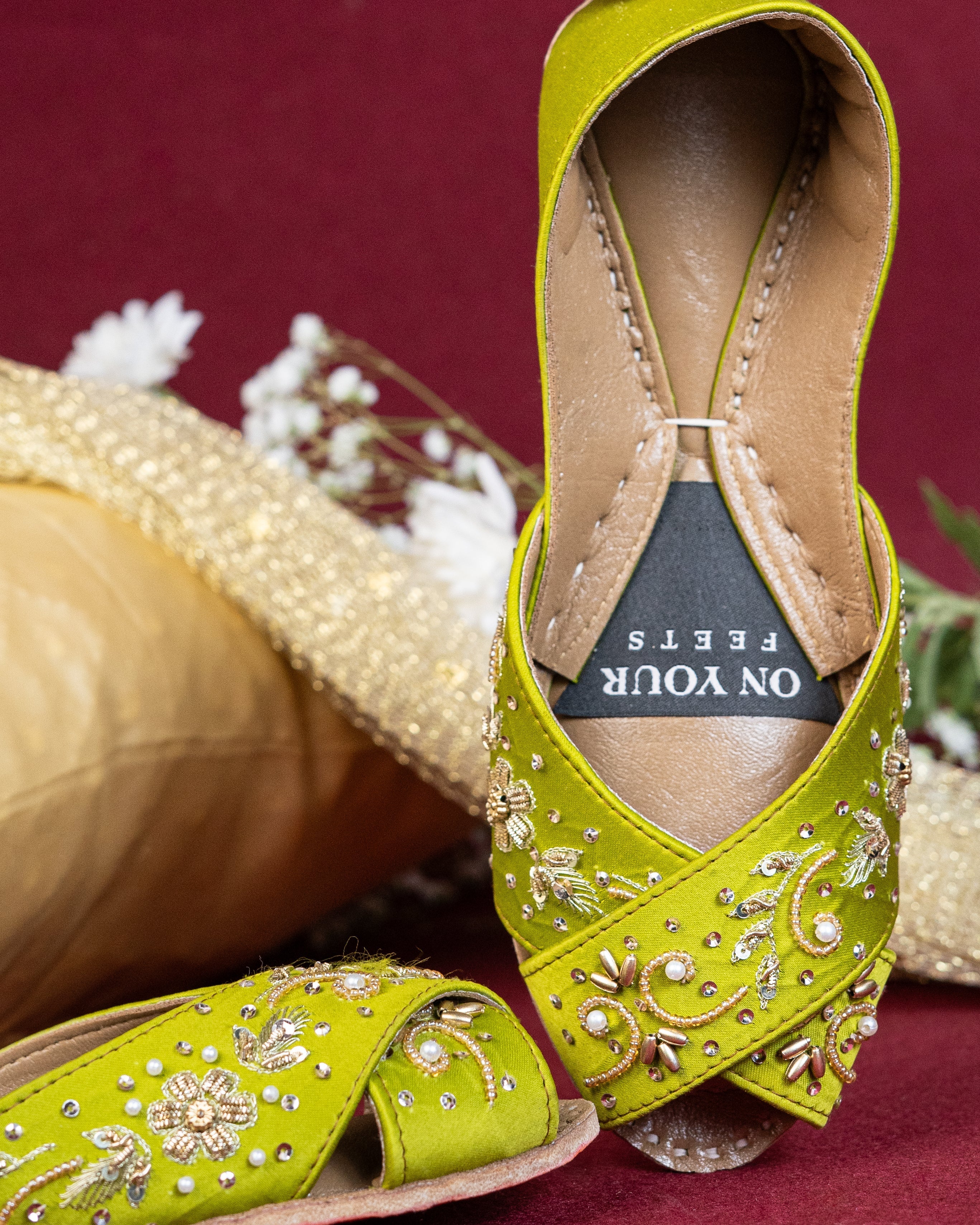 On Your Feets Emb Khussa-Lime Green