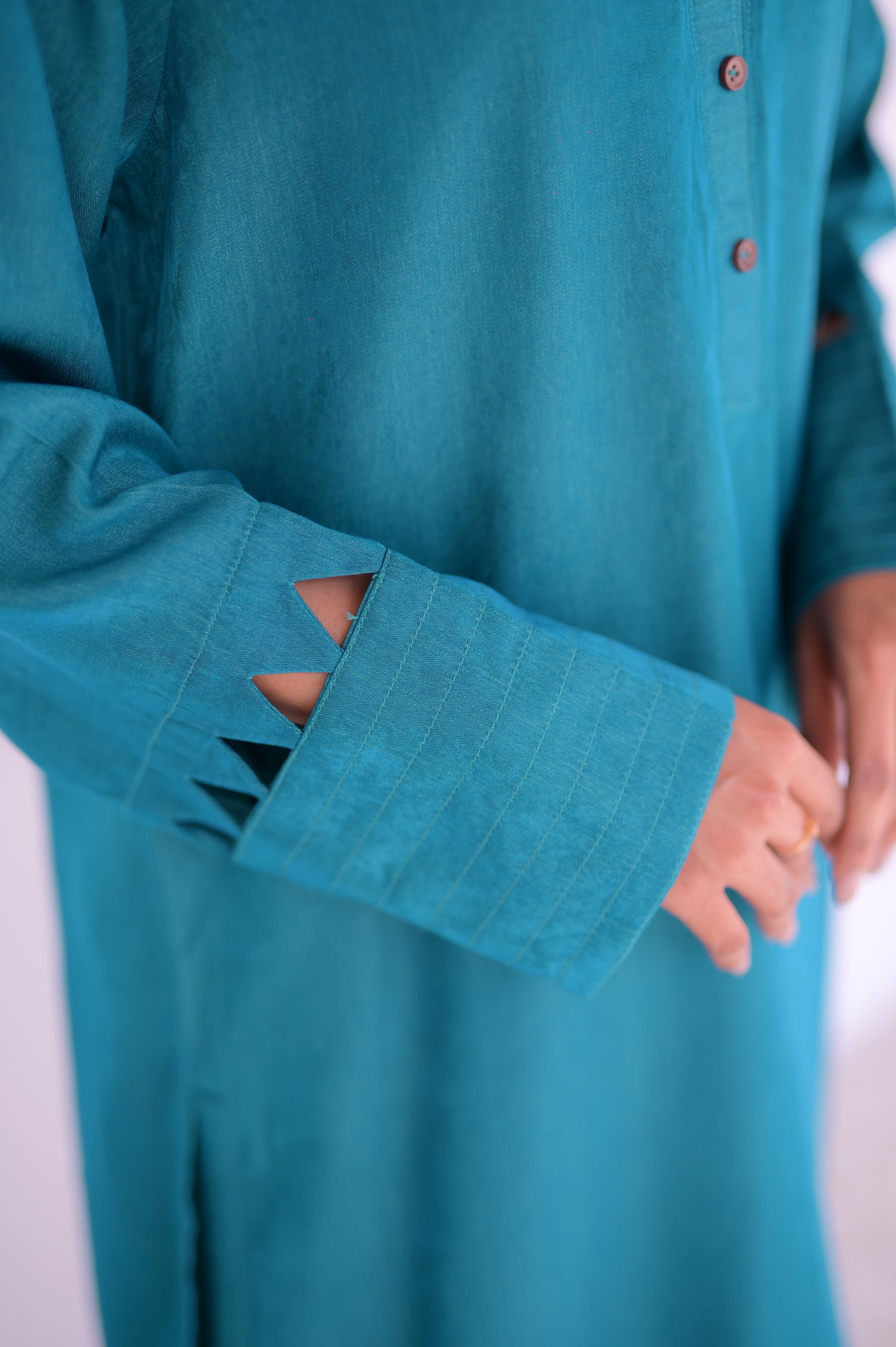 Tehzeeb Threads Solids Collection-Elegant Teal Co-Ord Set | Stitched - 2 Piece | Shirt & Trouser