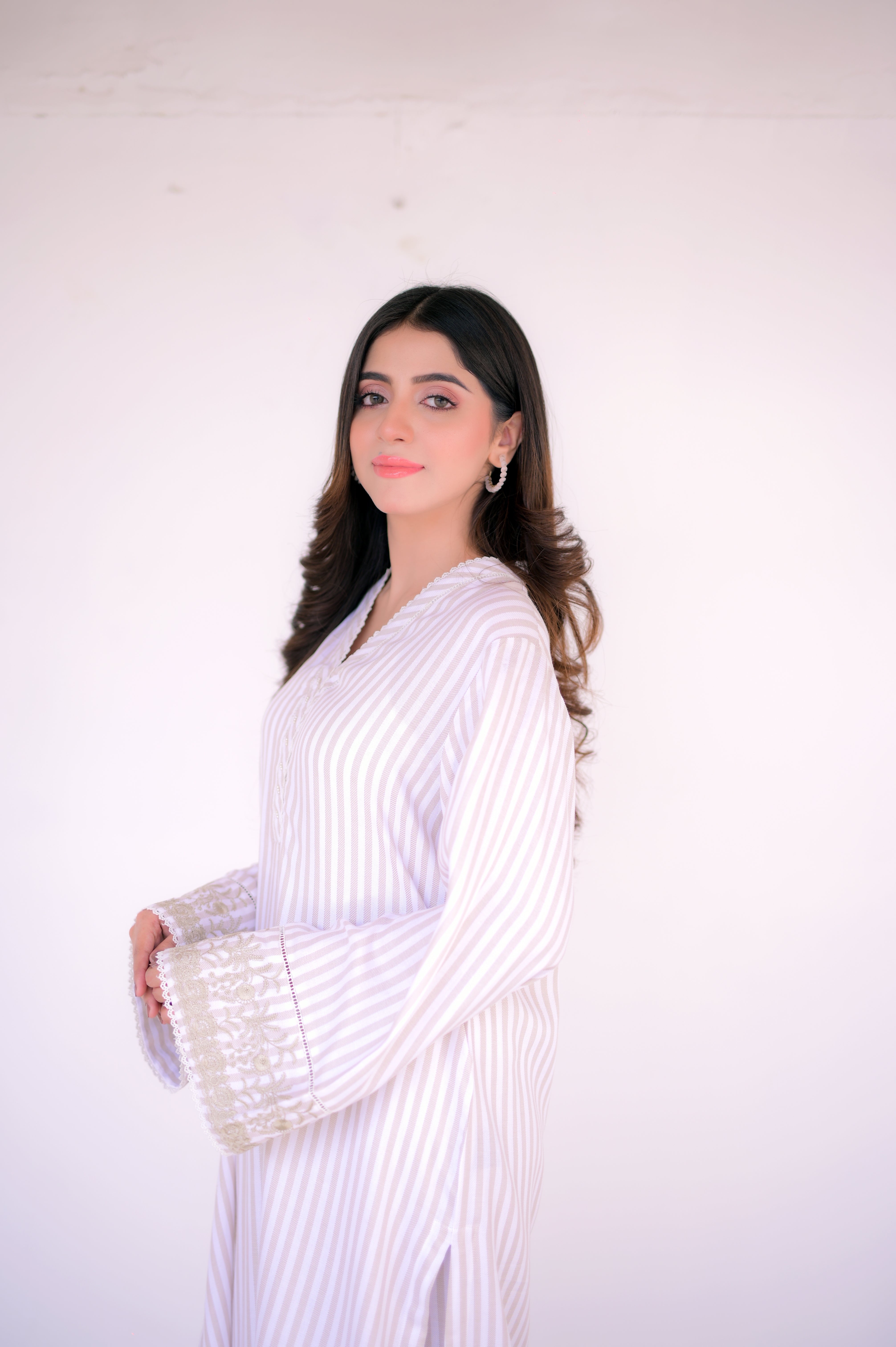 Tehzeeb Threads Winter Vol-1 Striped Elegance Set | Stitched - 2 Piece | Shirt & Trouser
