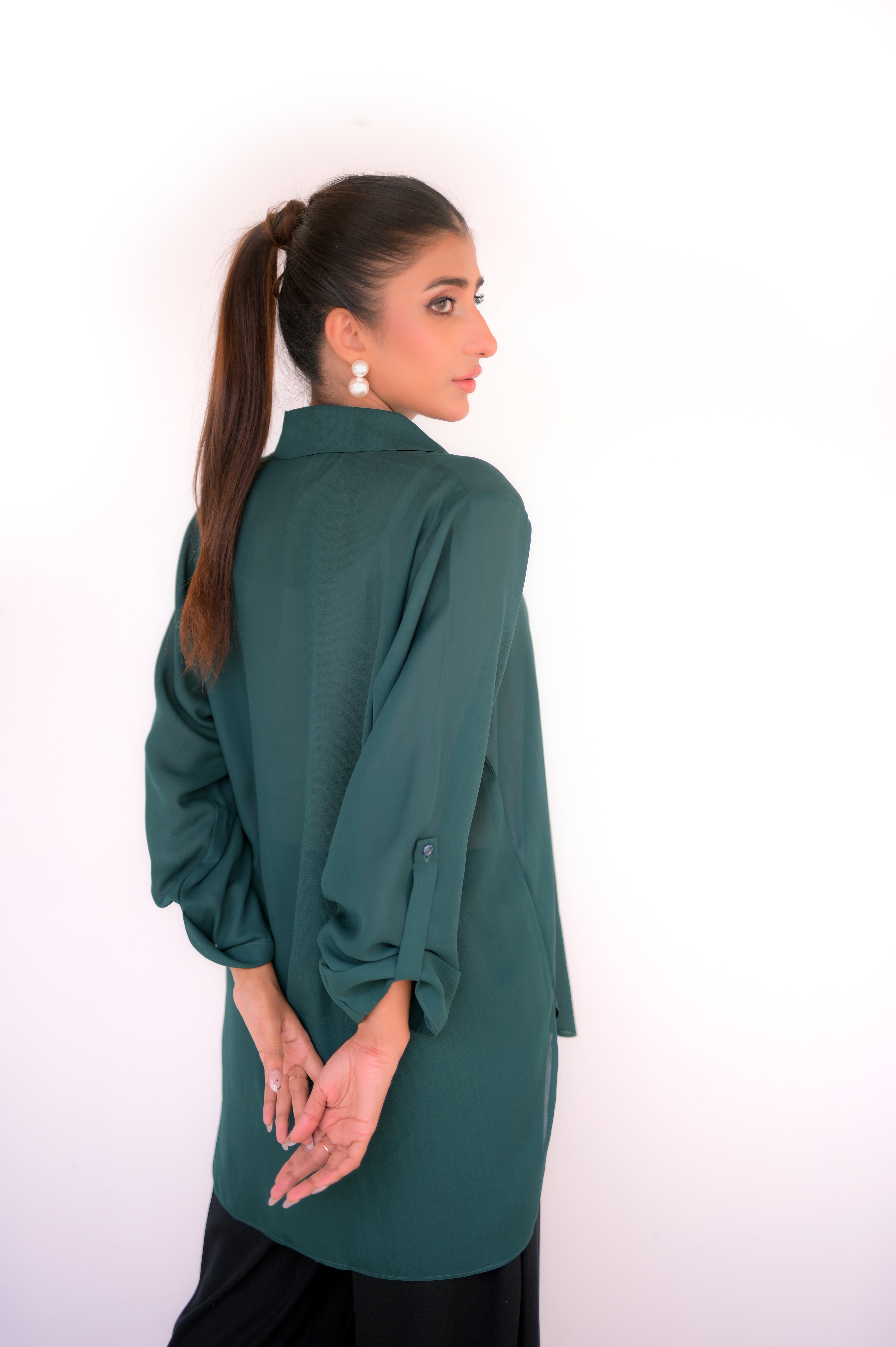 Tehzeeb Threads Western Elegant Green Button-Down Shirt | Stitched - 1 Piece | Shirt