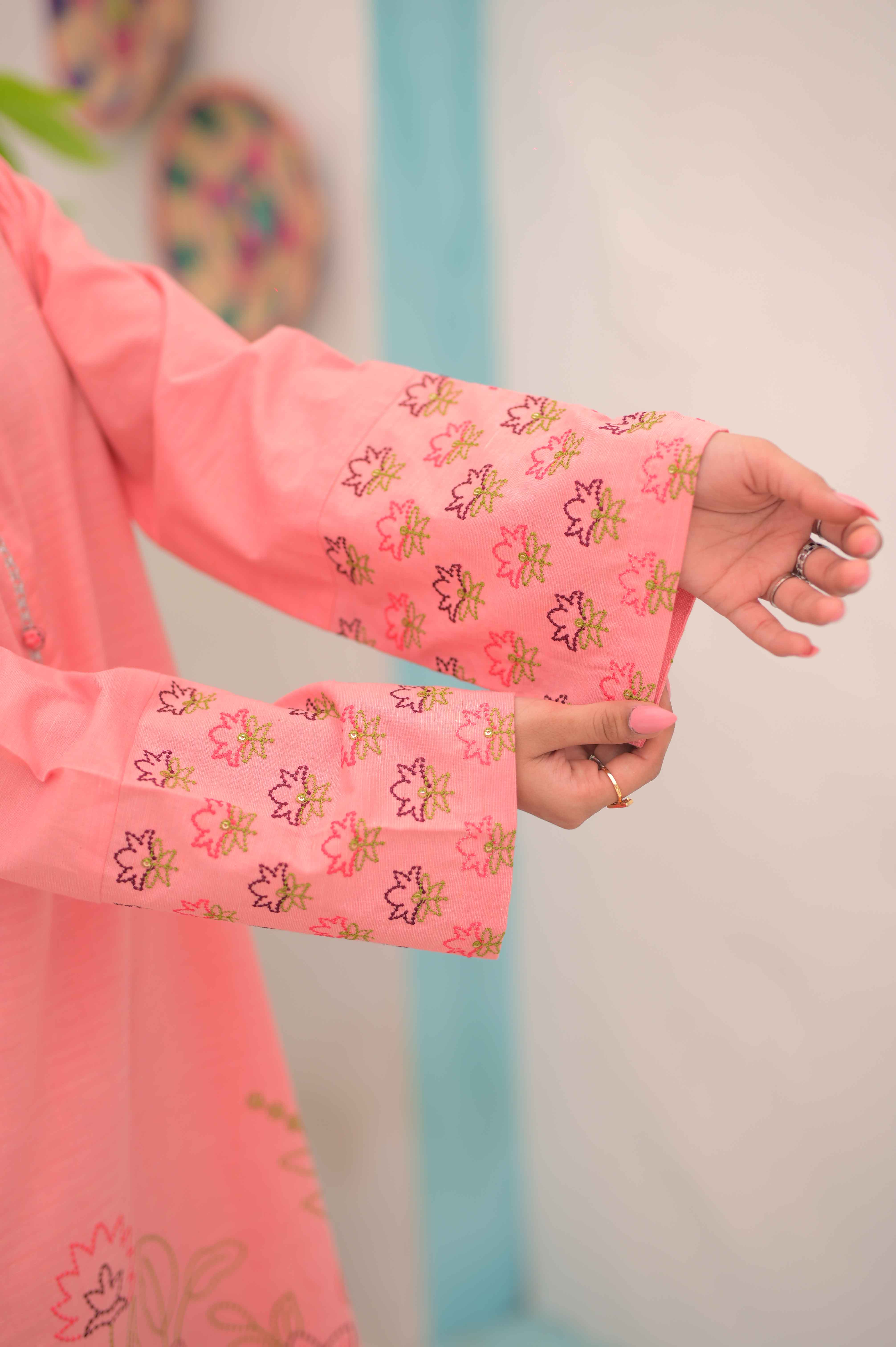 Noor E Gul By Tehzeeb Threads Floral Collection-Embroidered Cotton Stitched 2 Piece (Shirt / Trouser)-TE-05