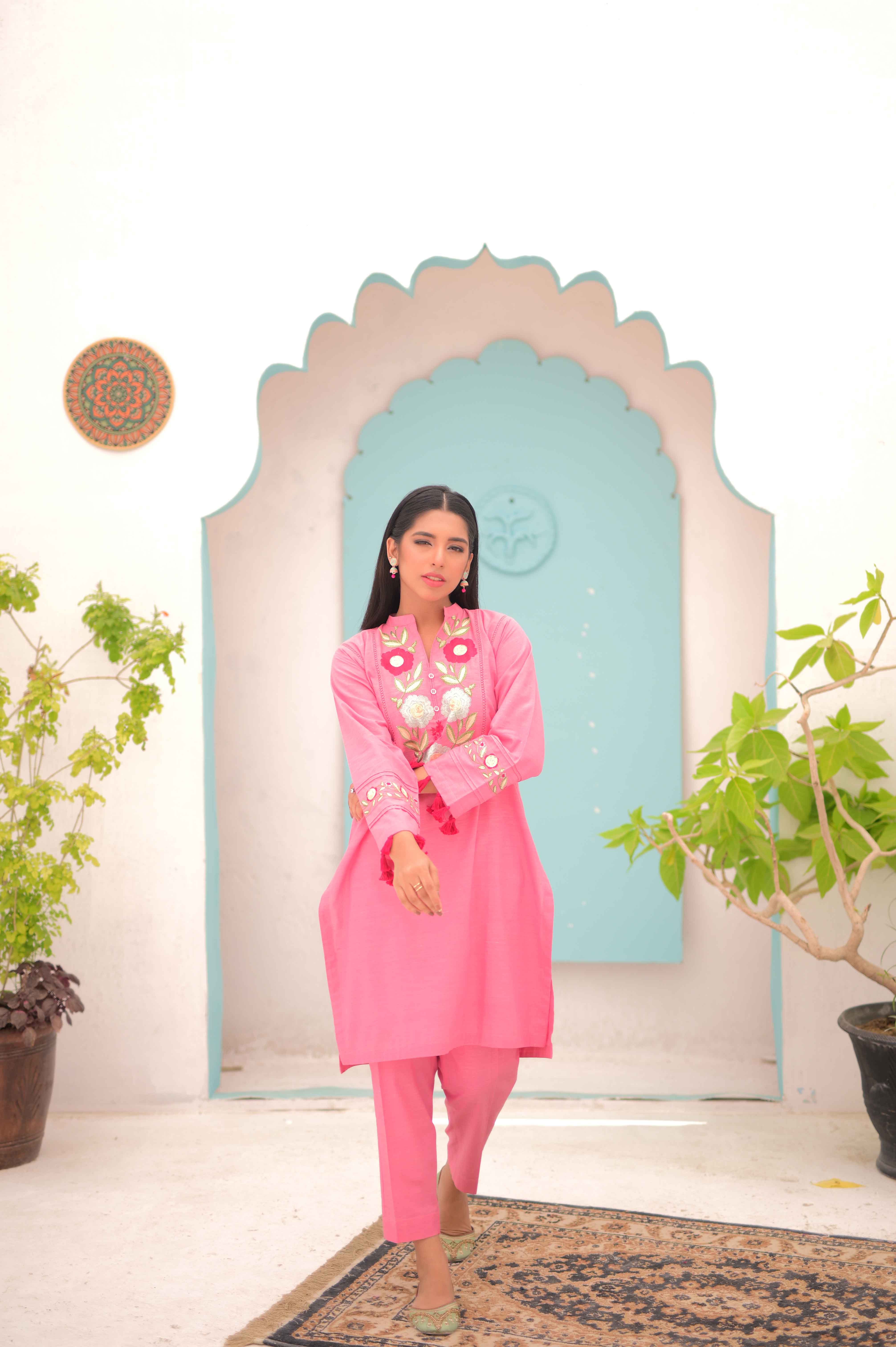 Noor E Gul By Tehzeeb Threads Floral Collection-Embroidered Cotton Stitched 2 Piece (Shirt / Trouser)-TE-06