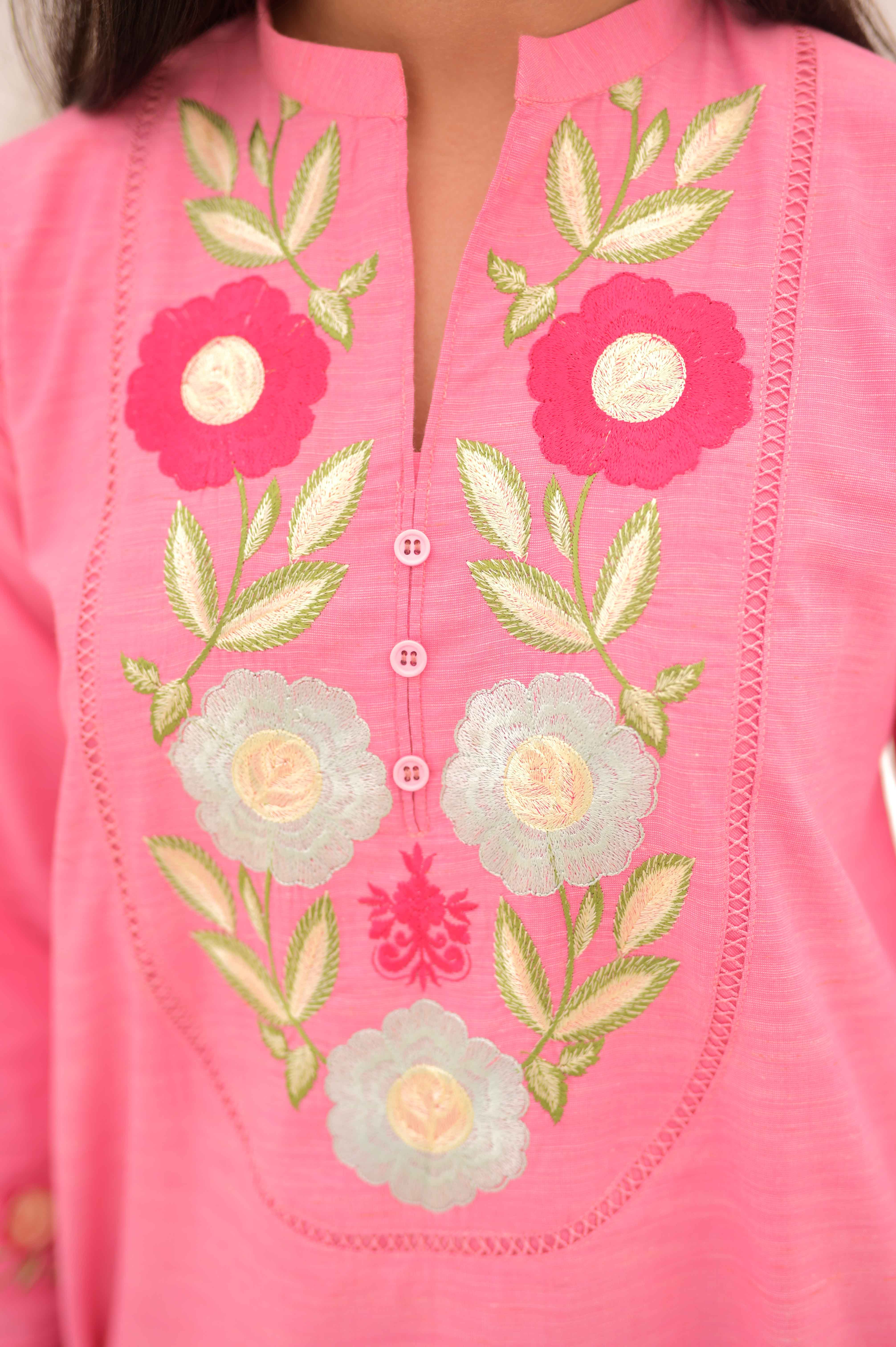 Noor E Gul By Tehzeeb Threads Floral Collection-Embroidered Cotton Stitched 2 Piece (Shirt / Trouser)-TE-06