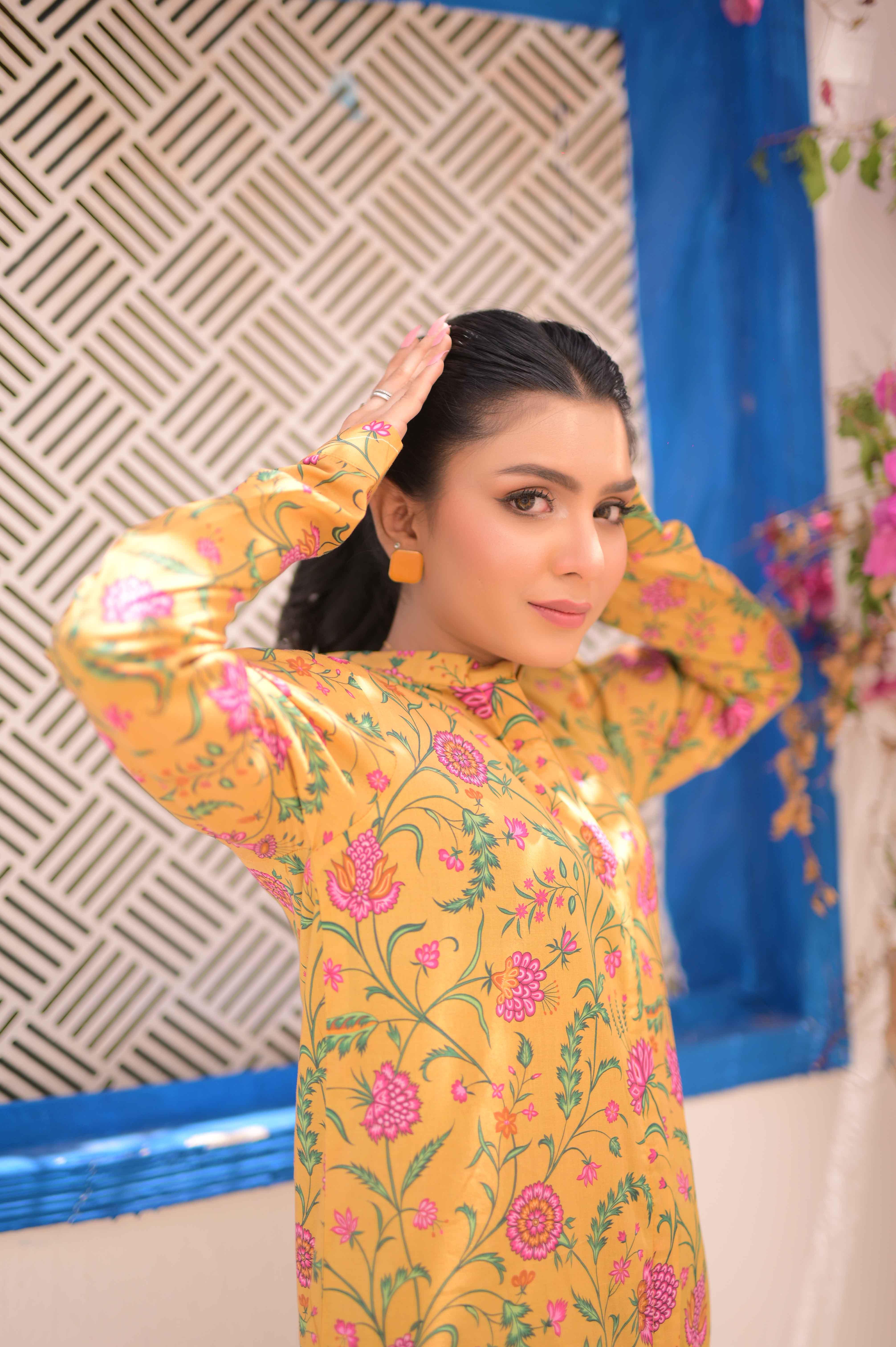 Noor E Gul By Tehzeeb Threads Floral Collection-Soft Lawn Stitched 2 Piece (Shirt/Trouser)-TF-10