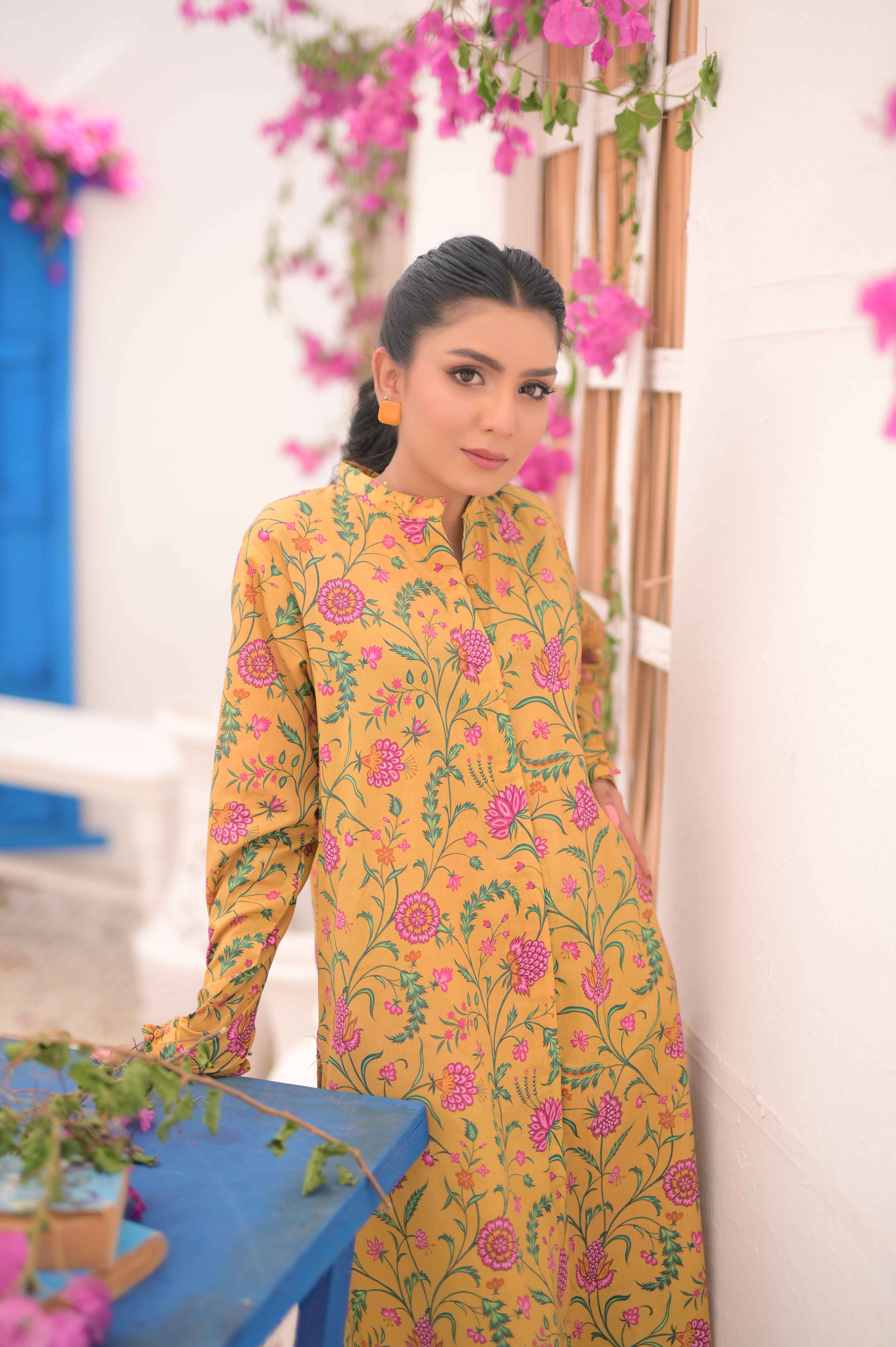 Noor E Gul By Tehzeeb Threads Floral Collection-Soft Lawn Stitched 2 Piece (Shirt/Trouser)-TF-10