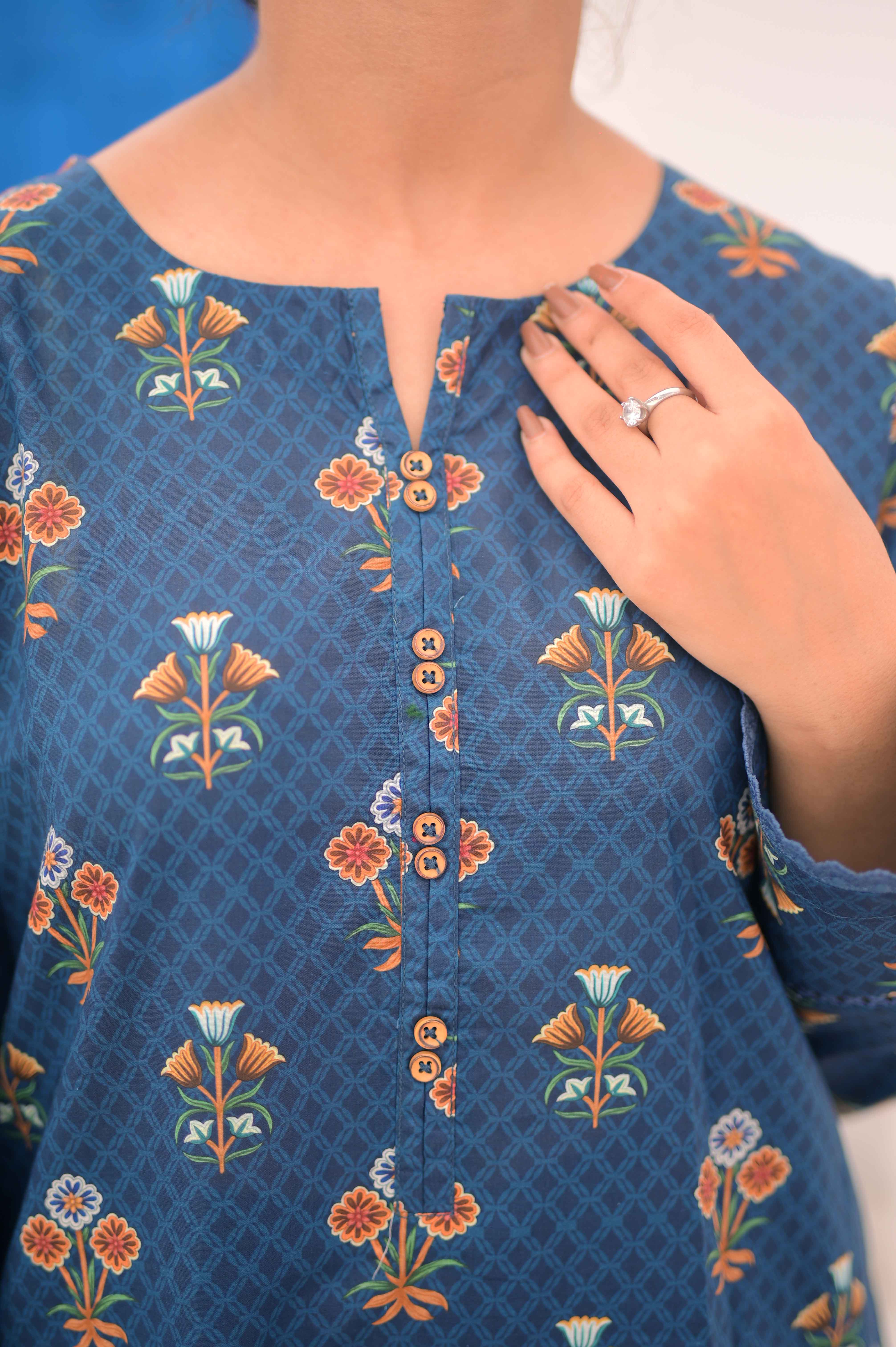 Noor E Gul By Tehzeeb Threads Floral Collection-Soft Lawn Stitched 2 Piece (Shirt/Trouser)-TF-9