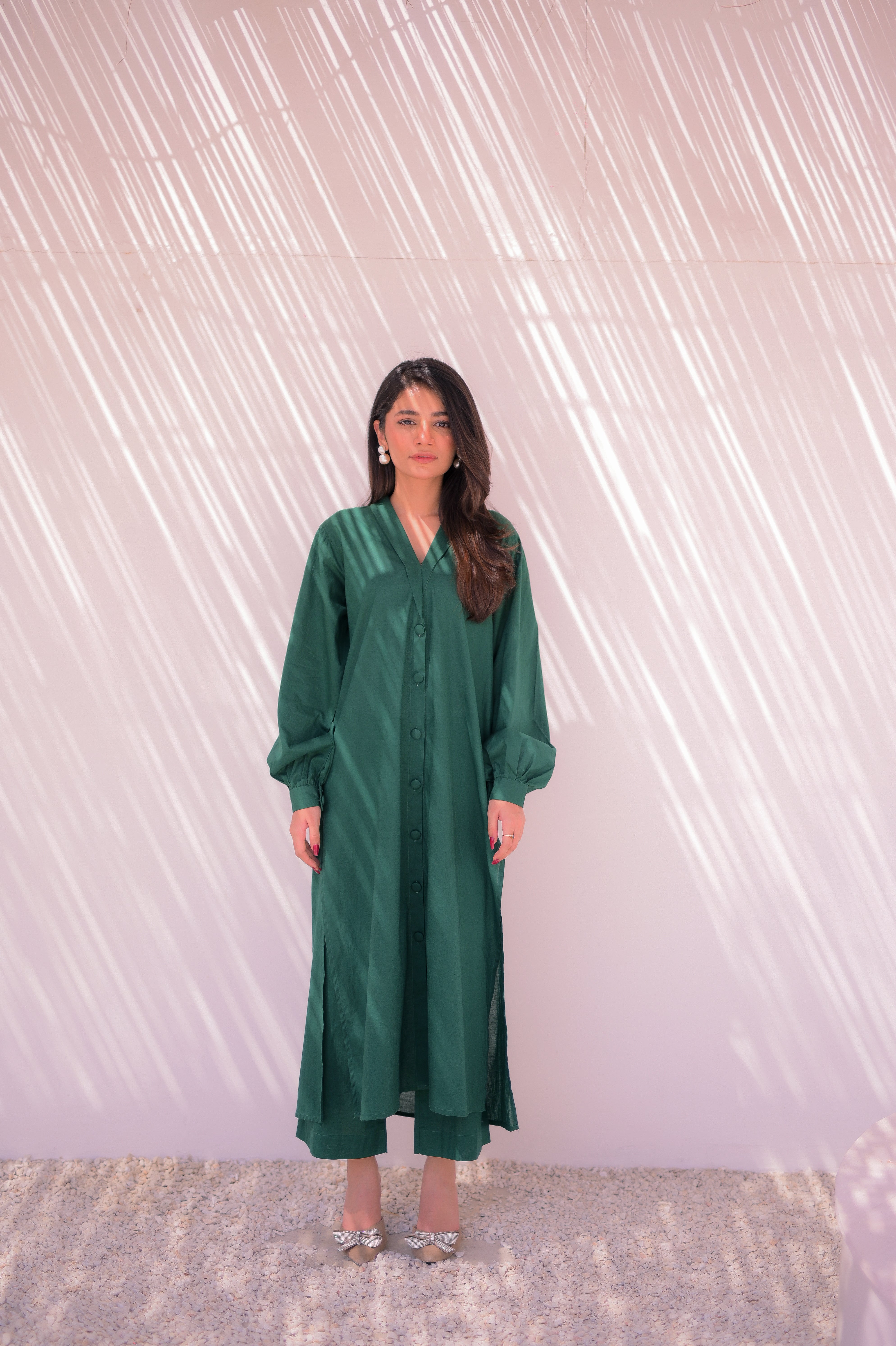Tehzeeb Threads Solids Collection-Evergreen Chic Solid Set | Stitched - 2 piece | Shirt & Trouser