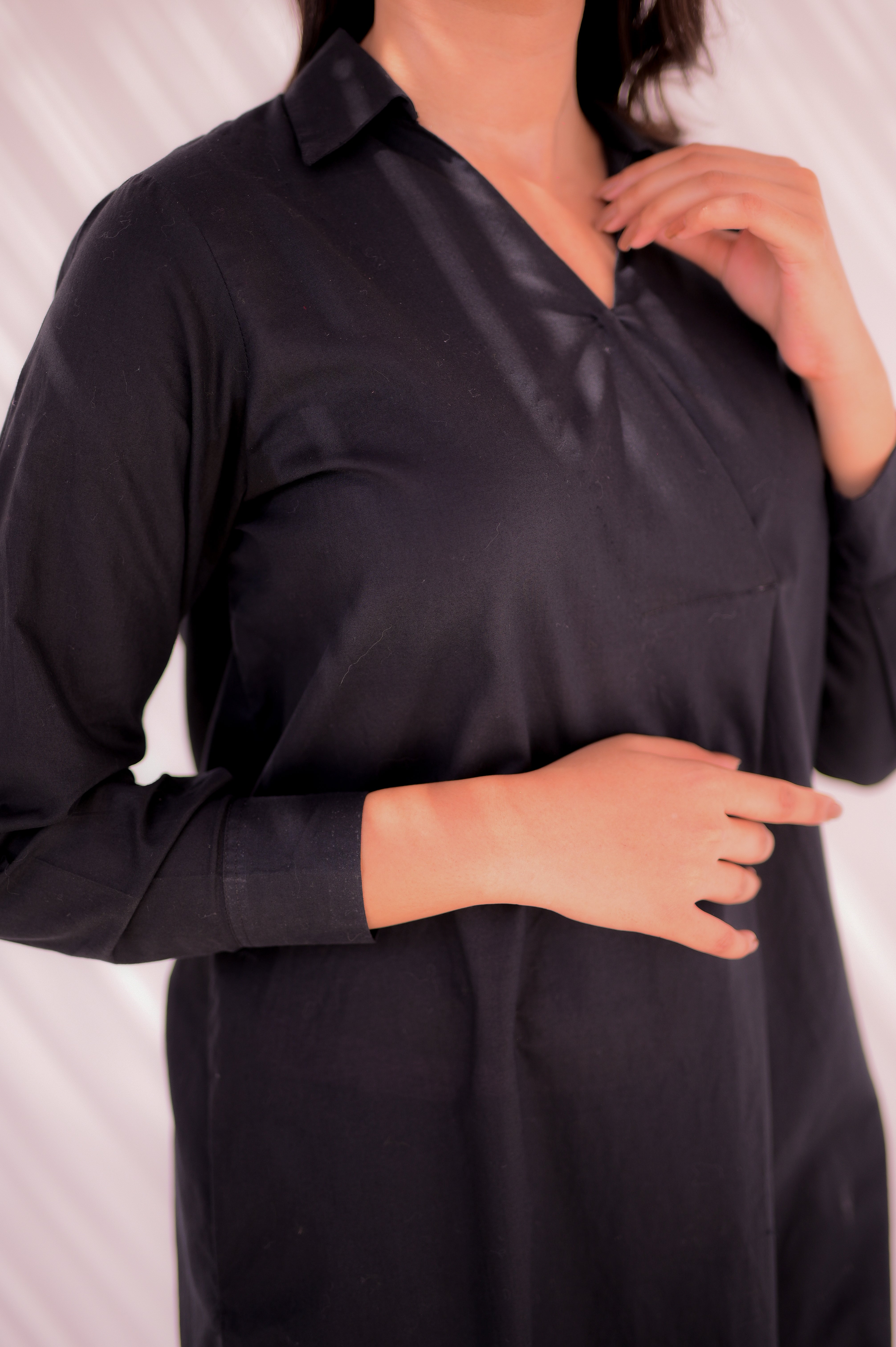 Tehzeeb Threads Solids Collection-Black Elegance Solid Set | Stitched - 2 piece | Shirt & Trouser