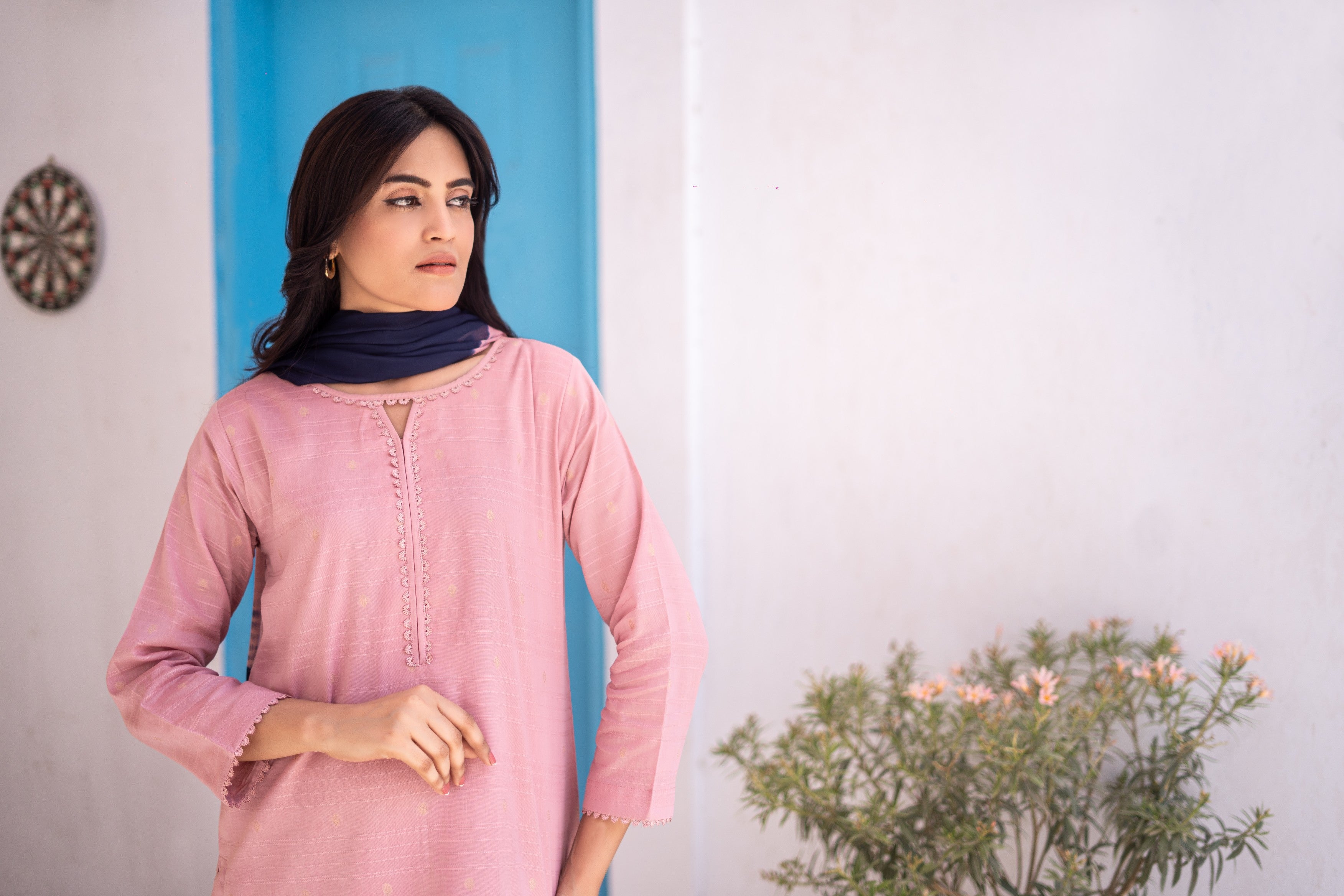 Dressline Ziya Premium Stitched 3 Piece Bindhi Broshia Lawn Suit With Chiffon Dupatta Al Umer Textile