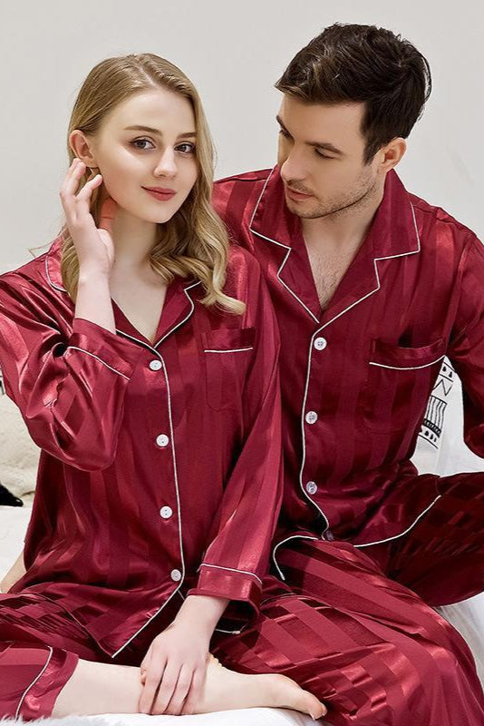 Studio By Arj She's inn Contrast Pipping Satin Silk Couple Pajama Sets  ARJ-COUP-02-BDG