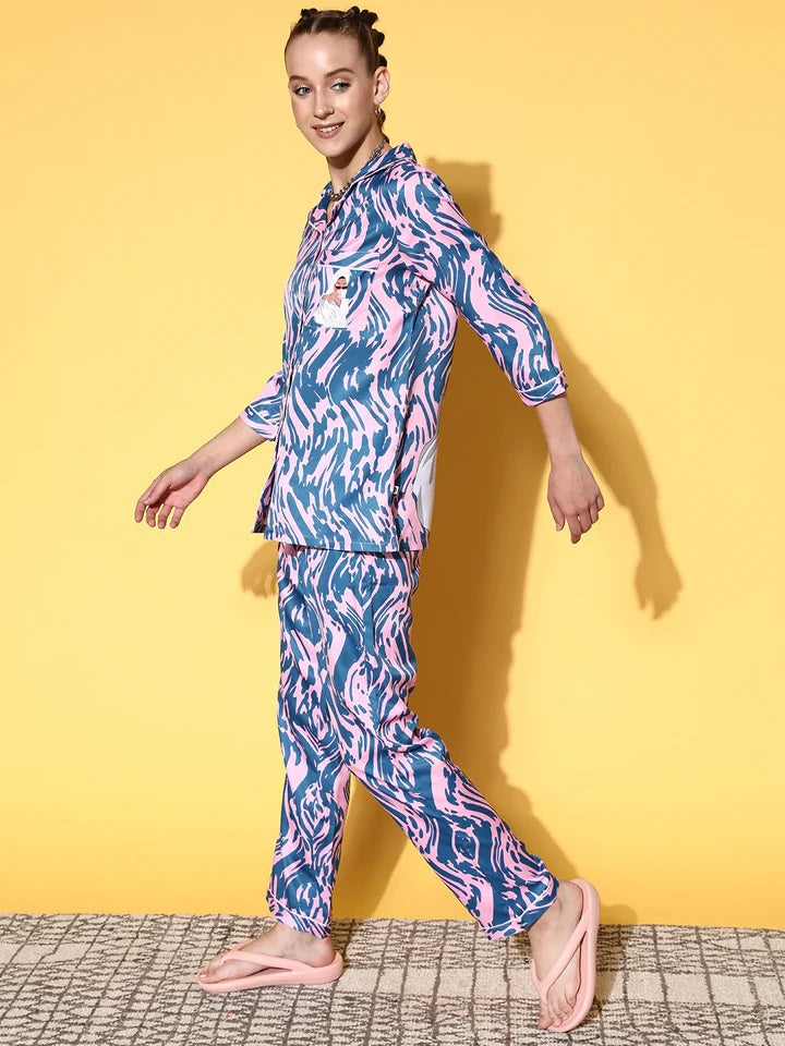 Studio By Arj Layla Amal Trendy Tees Crescent Princess Blue Pyjama Set | Pajama Sets for Women