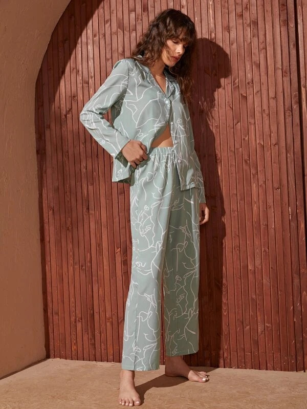 Studio By Arj She's Inn Chic Charms Sketchy Print Satin PJ Set   ARJ-PJ-Sketchy-03