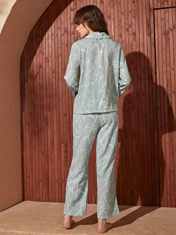 Studio By Arj She's Inn Chic Charms Sketchy Print Satin PJ Set   ARJ-PJ-Sketchy-03