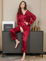 Studio By Arj Bella de Fashion Style Haven Contrast Pipping Satin Silk Burgandy Pajama Set  ARJ-PJ27-BDG