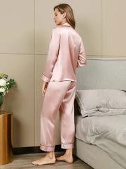 Studio By Arj Bella de Fashion Chic Choices Contrast Pipping Satin Silk Pink Pajama Set  ARJ-PJ27-PK