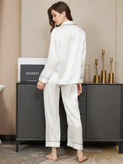 Studio By Arj Bella de Fashion Essential Elegance Contrast Pipping Satin Silk White Pajama Set  ARJ-PJ27-WHT