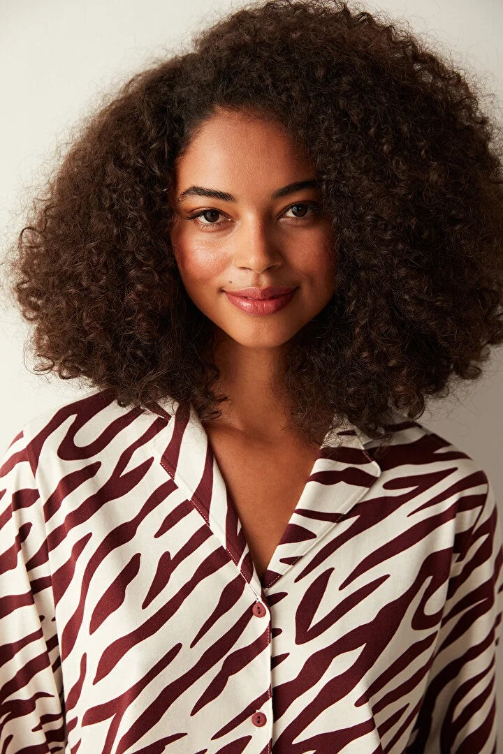 Studio By Arj She's inn Zebra Printed Long Sleeve Burgundy Shirt Pajama Set ARJ-PJBR-ZBR