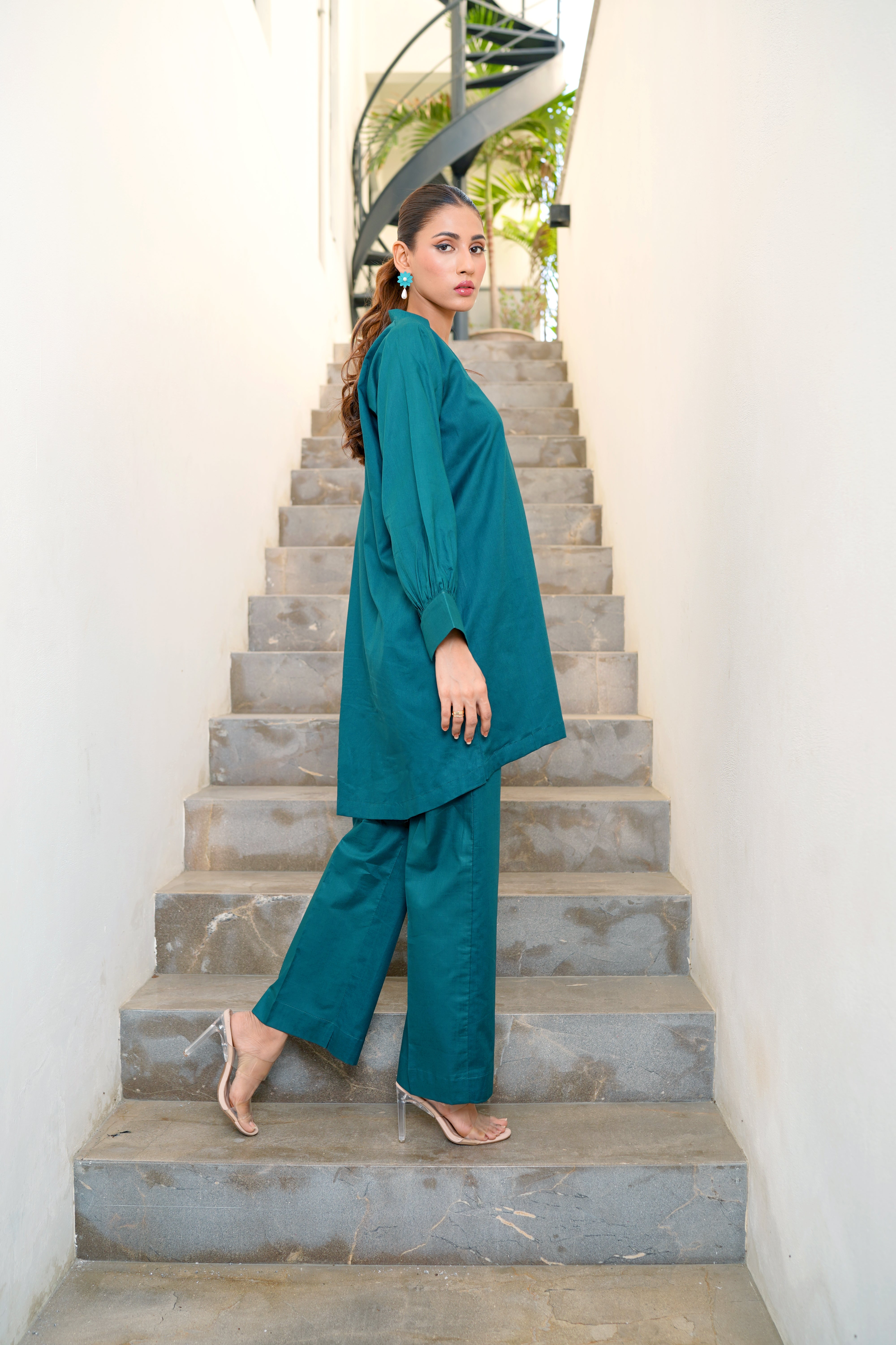Amal Stitched Co Ords Basics Collection-Emerald