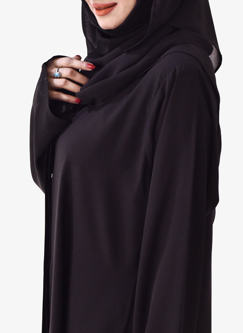 Hijab Ul Hareem Plain Simple Style Black Georgette Abaya 0121-P