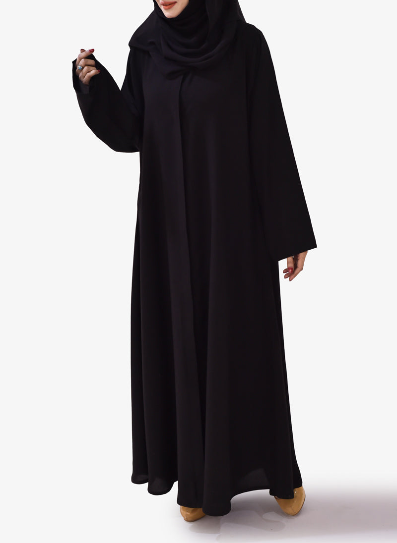 Hijab Ul Hareem Plain Simple Style Black Georgette Abaya 0121-P