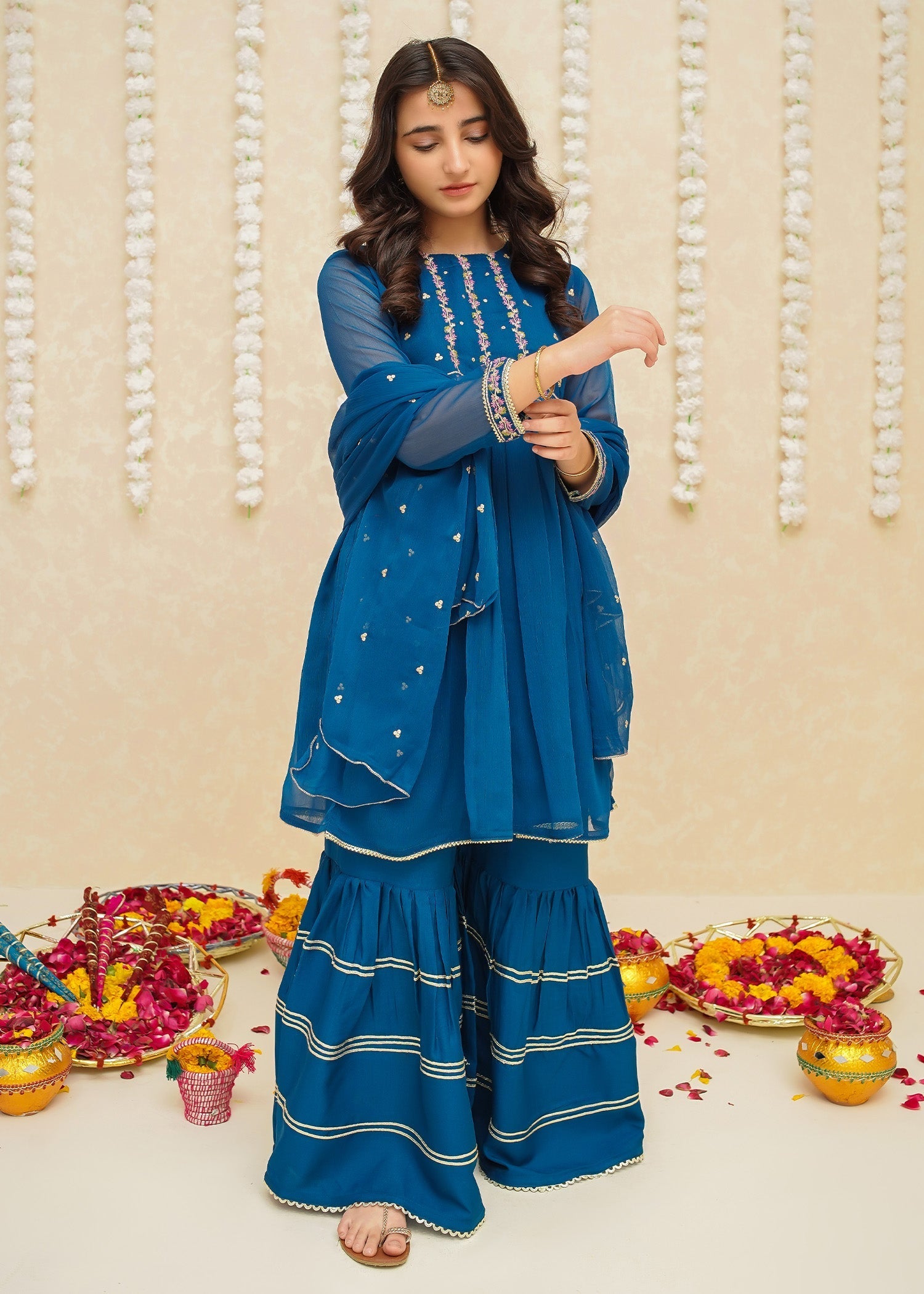 Gulzar By Modest Stitched 3 Piece Formals Collection'2025-9245-Blue