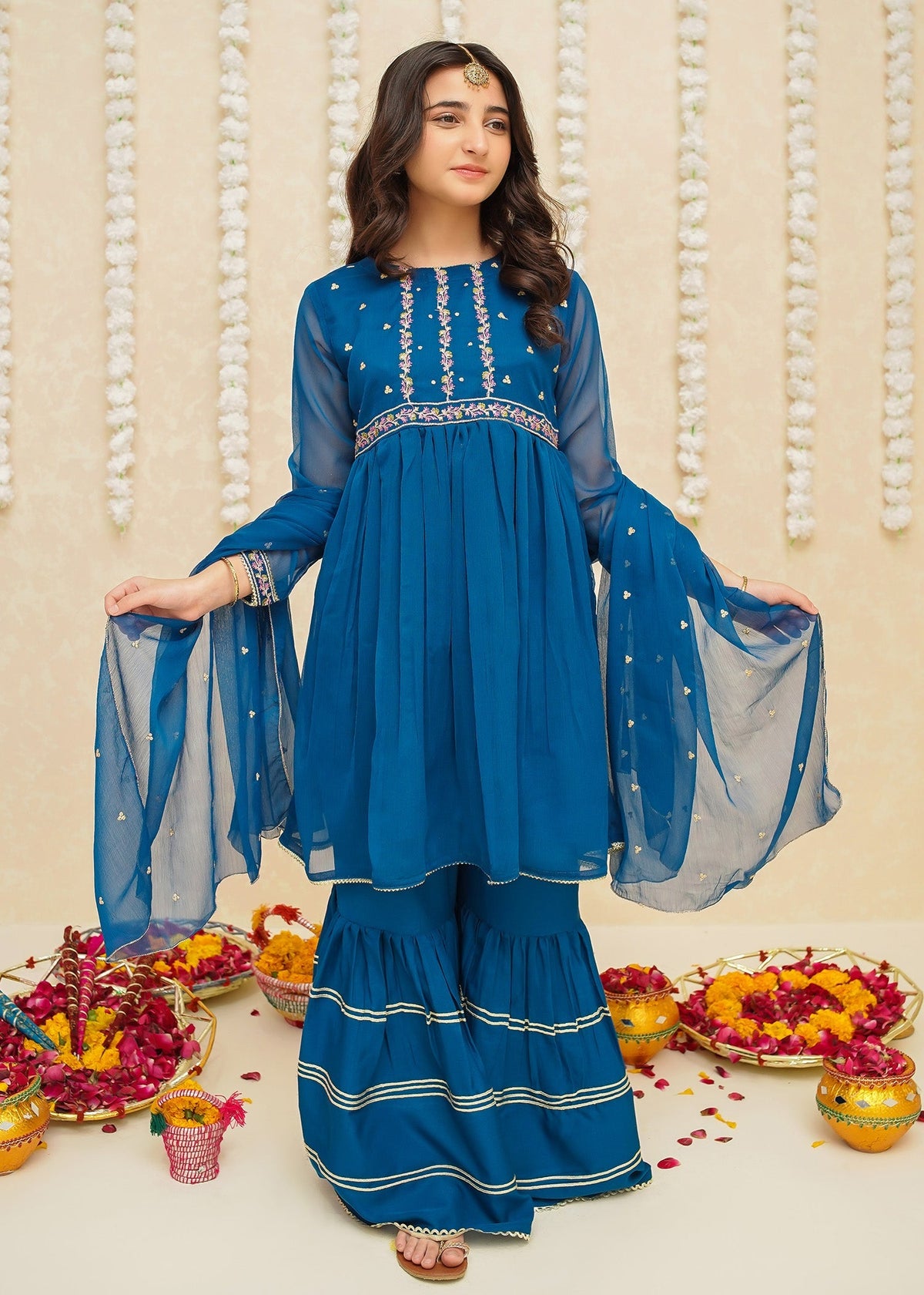 Gulzar By Modest Stitched 3 Piece Formals Collection'2025-9245-Blue