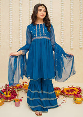 Gulzar By Modest Stitched 3 Piece Formals Collection'2025-9245-Blue