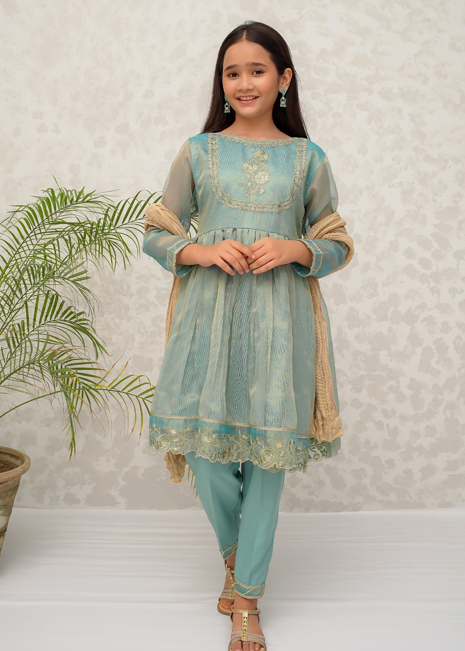 Eid Ki Khushiyan By Modest Stitched 3 Piece Cotton Frock Collection'2025-9025-Grn