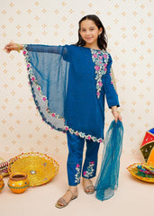 Modest Stitched 3 Piece Formals Kids Collection'2025-Pearl Cape Dress - Blue