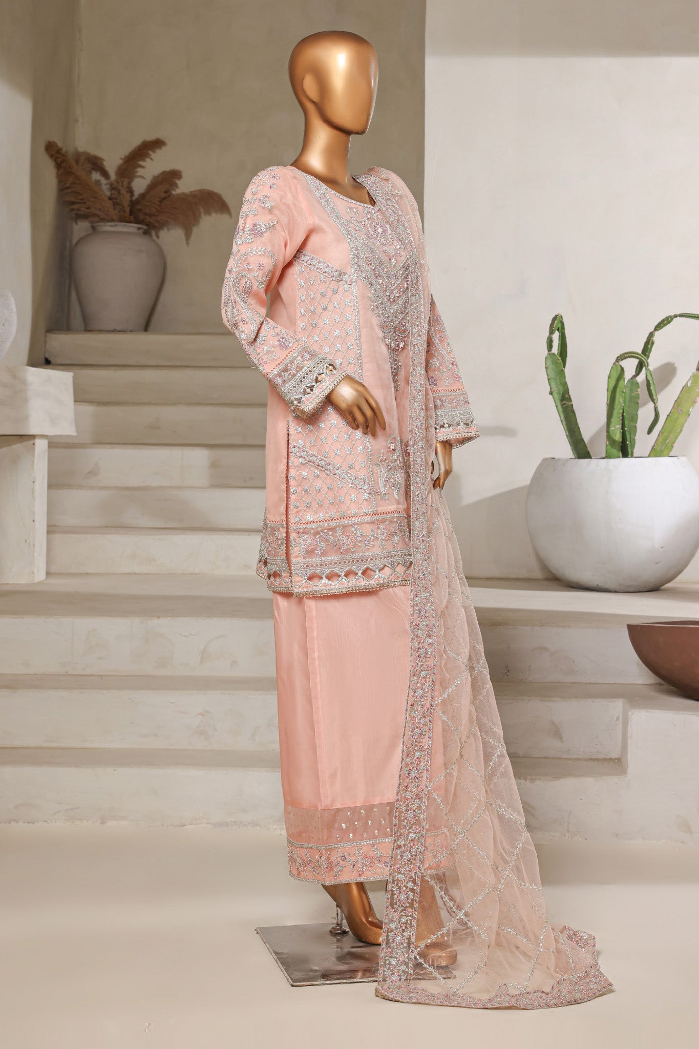 Mahpara by Sada Bahar Stitched 3 Piece Festive Formals Vol-16 Collection'2025-B-30-Peach