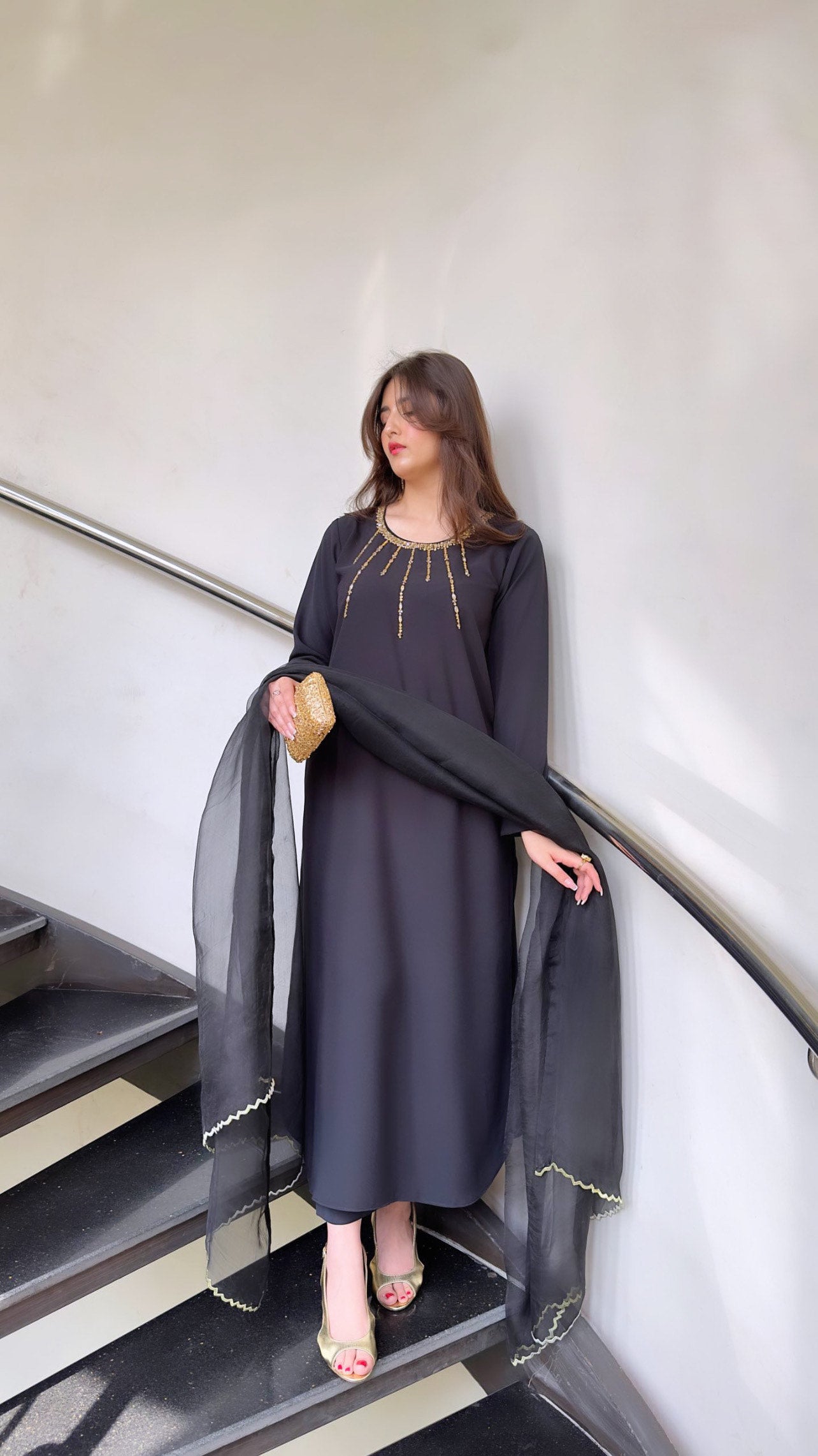 Manahils Stitched Black Embellished Swarovski