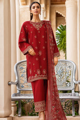 Bin Saeed Stitched 3 Piece Luxury Plain Cotton With Chiffon Dupatta Collection'2025-SMPC-1864-Red