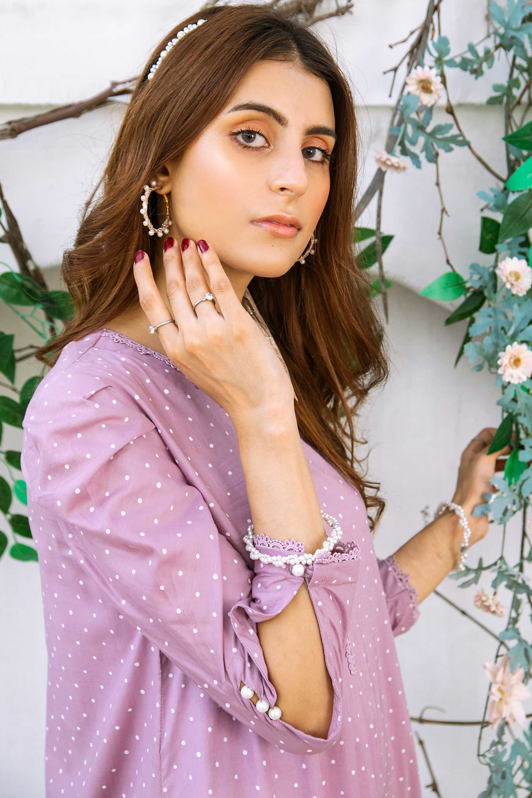 Aayra Stitched Summer Collection'2025-AY361 - Purple Dot Shirt