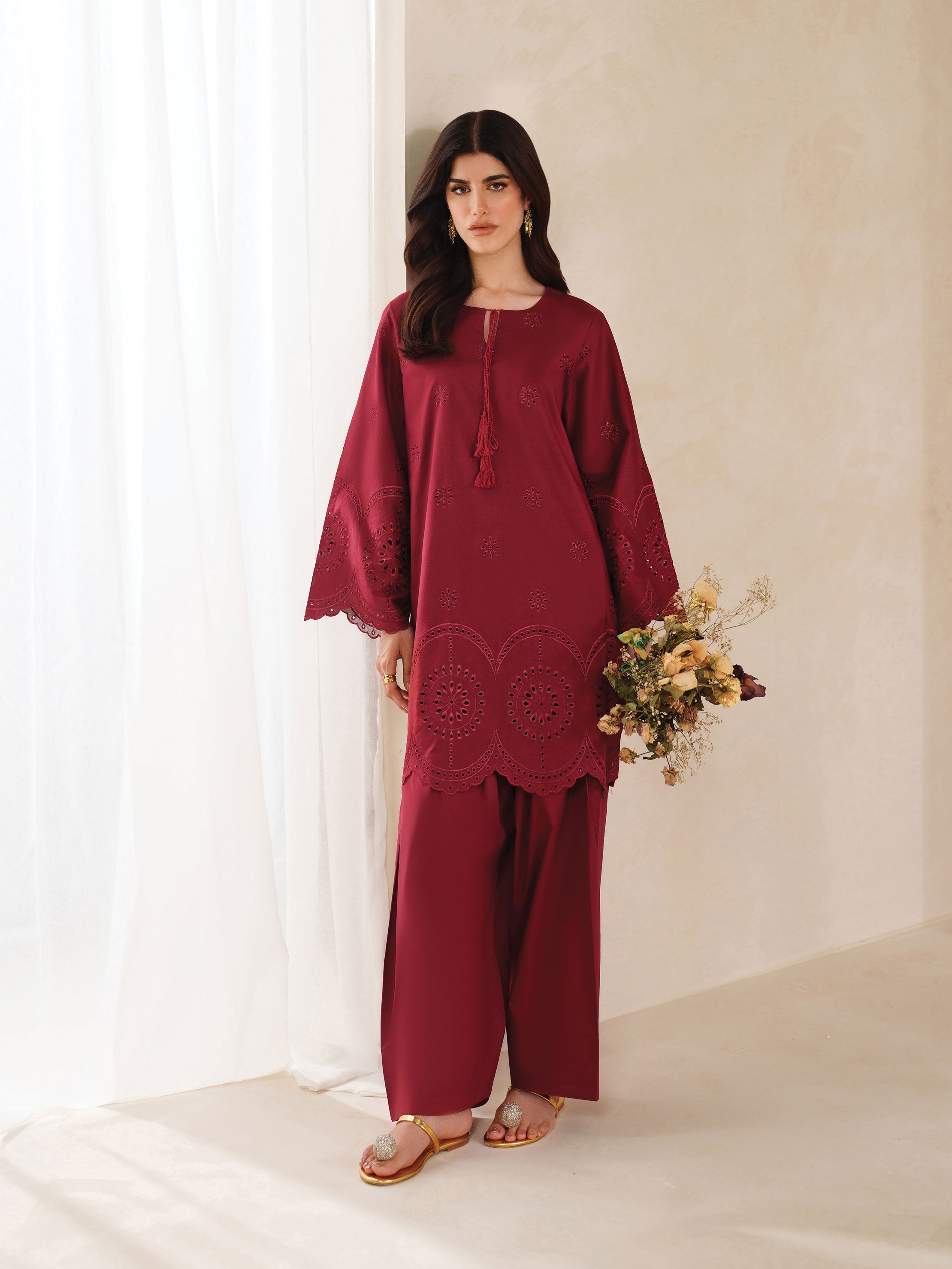 Ayra Solids by Garnet Stitched 2 Piece Collection'2025-Burgundy