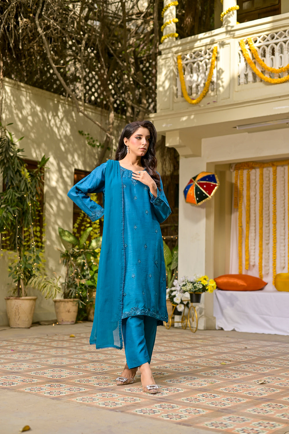 Silcot Stitched Summer Collection'2025-Azure Elegance  Formal Silk Ensemble