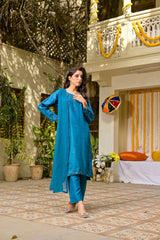 Silcot Stitched Summer Collection'2025-Azure Elegance  Formal Silk Ensemble