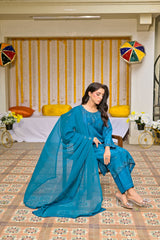 Silcot Stitched Summer Collection'2025-Azure Elegance  Formal Silk Ensemble