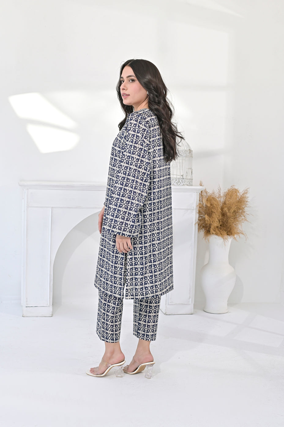 Silcot Stitched Summer Collection'2025-Indigo Mosaic Co-ord Set