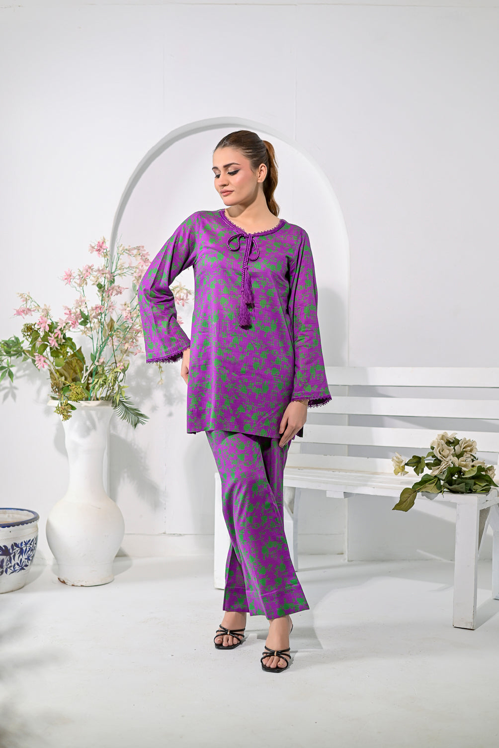Silcot Stitched Summer Collection'2025-Purple Blossom Printed Lounge Set