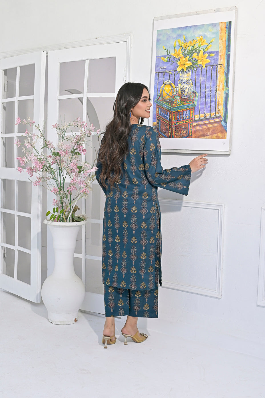 Silcot Stitched Summer Collection'2025-Elegant Teal & Gold Ensemble
