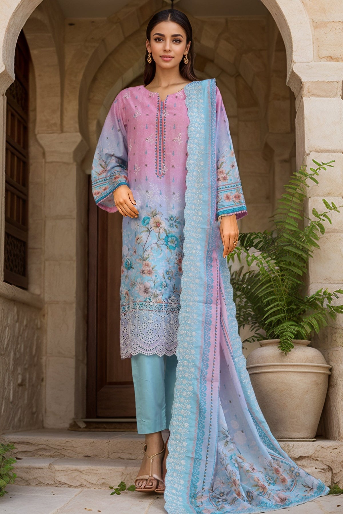 Bin Saeed Stitched 3 Piece Luxury Emb with Emb Dupatta Collection'2025-SM-1995-Pink