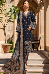 Bin Saeed Stitched 3 Piece Luxury Plain Cotton With Printed Back Vol-02 Collection'2025-NSM-2230-Navy-Blue
