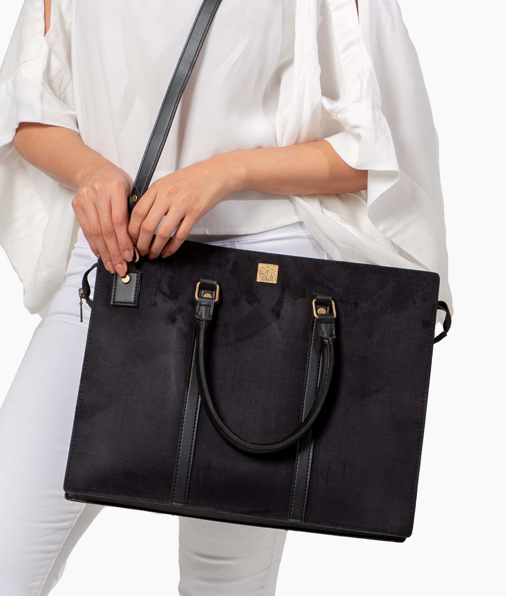 RTW Creation - Black suede laptop bag